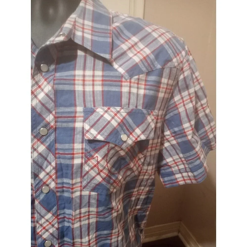 True Religion Western Shirt Button XL Plaid Pockets Short Sleeve Brand Jeans